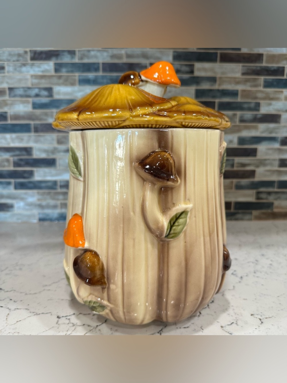 Vintage 70s Homco Ceramic Mushroom Toadstool Large Jar Canister Model 8828 Japan